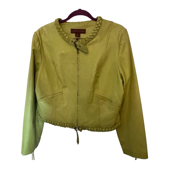 margaret godfrey Jackets & Blazers - Green Leather Jacket with Modern Sporty Aesthetic